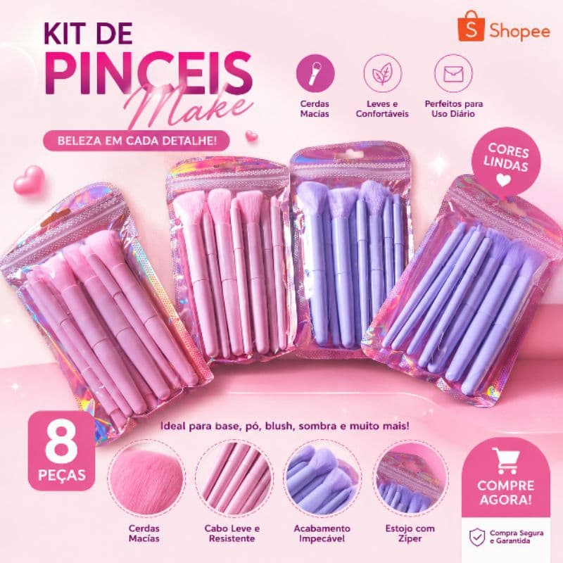 Kit de Pincéis para Maquiagem – 8 Peças