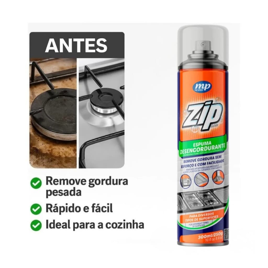 Zip Espuma Desengordurante – Limpeza Profunda, Remove Gordura Difícil e Sujeira Pesada