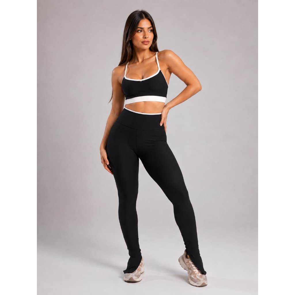 Conjunto Aline - Top Alças Finas e Legging Flare com Fenda Academia