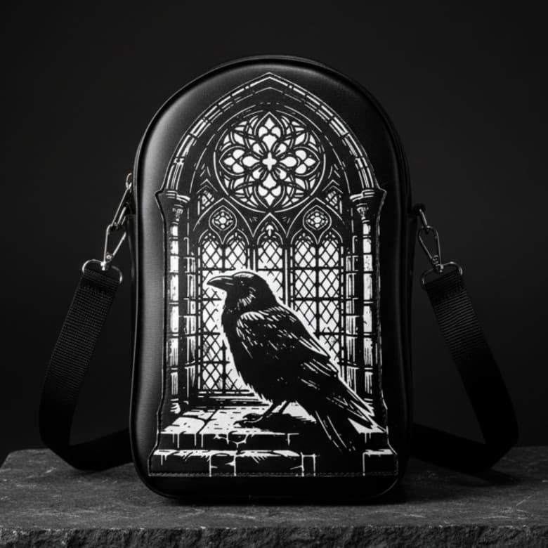 Bolsa Mochila Gótica Tiracolo Corvo Catedral Dark Versátil