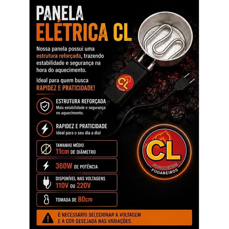 PANELA ACENDEDORA ELÉTRICA - ACENDIMENTO RÁPIDO