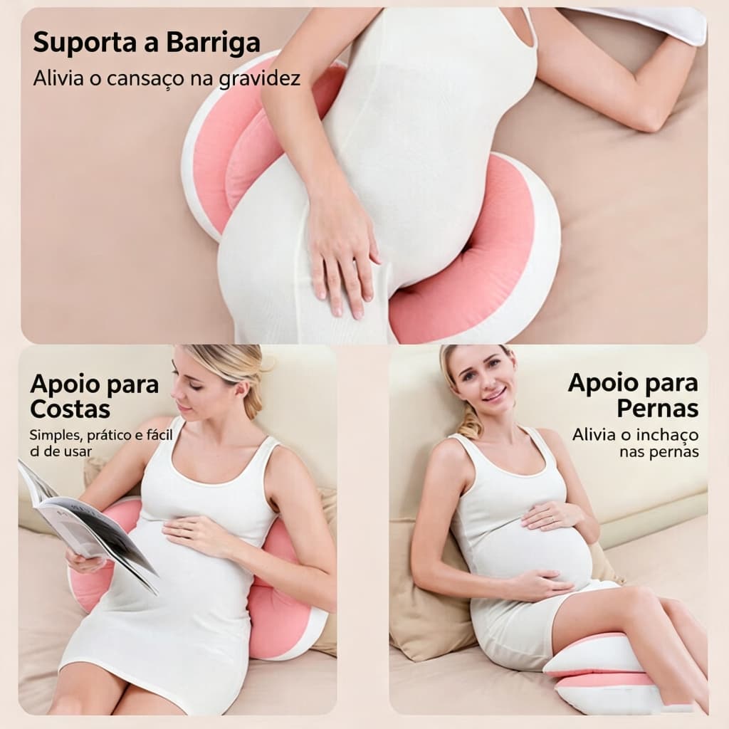 Almofada LarBom para Grávida Tecido Aveludado 65x35x12cm Multiuso Gravidez e Amamentação