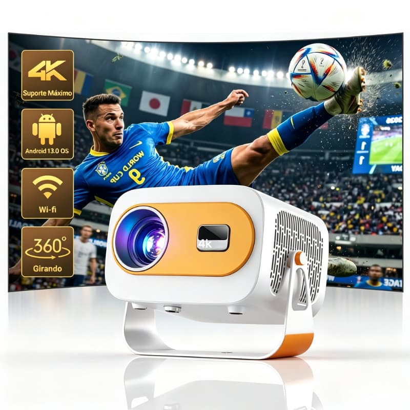 A12 Projetor  Android 11 Com 360 ° Rotação , Suporte 4K , WiFi 6 , Correção Keystone Automática Externa Portátil