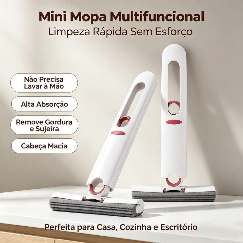 Mini Mopa Esponja Recolhível Sem Lavar à Mão, Limpador Multiuso para Cozinha, Banheiro, Pia, Mesa