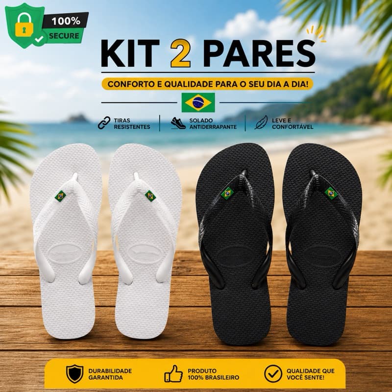 Kit Dois Pares De Chinelo Masculino Feminino Da Bandeirinha Original Verão