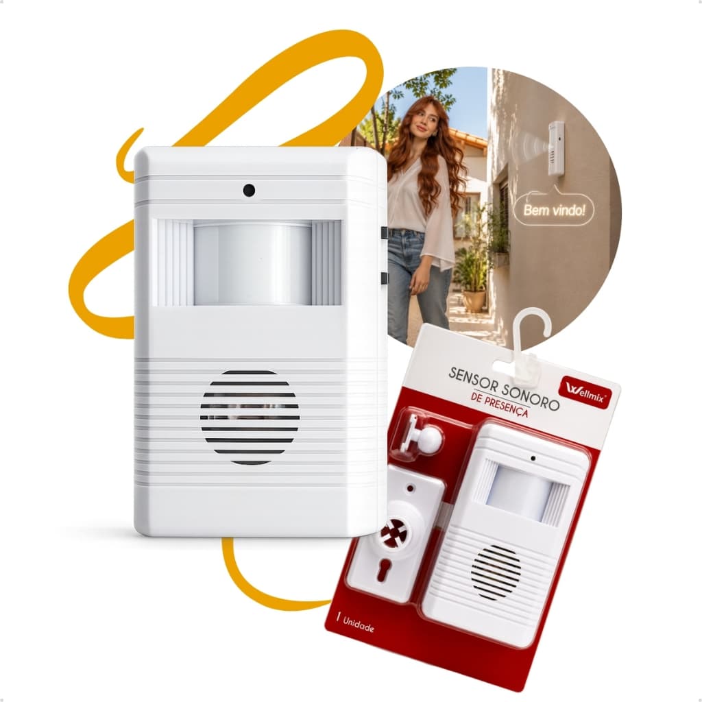 Sensor Sonoro de Presença Sem Fio Detector de Movimento com Campainhas e Mensagens de Boas-Vindas