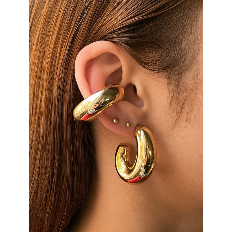 Brinco Argola Grossa Dourada Feminina | Brinco Gota Lisa Metalizado Tendência Moda - Piercing fake bold
