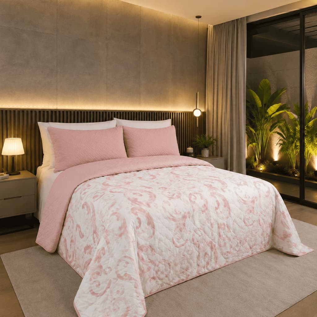 Colcha Casal Queen Kit Cobre Leito Estampado 2,60x2,40 Dupla Face Cama Box Posta