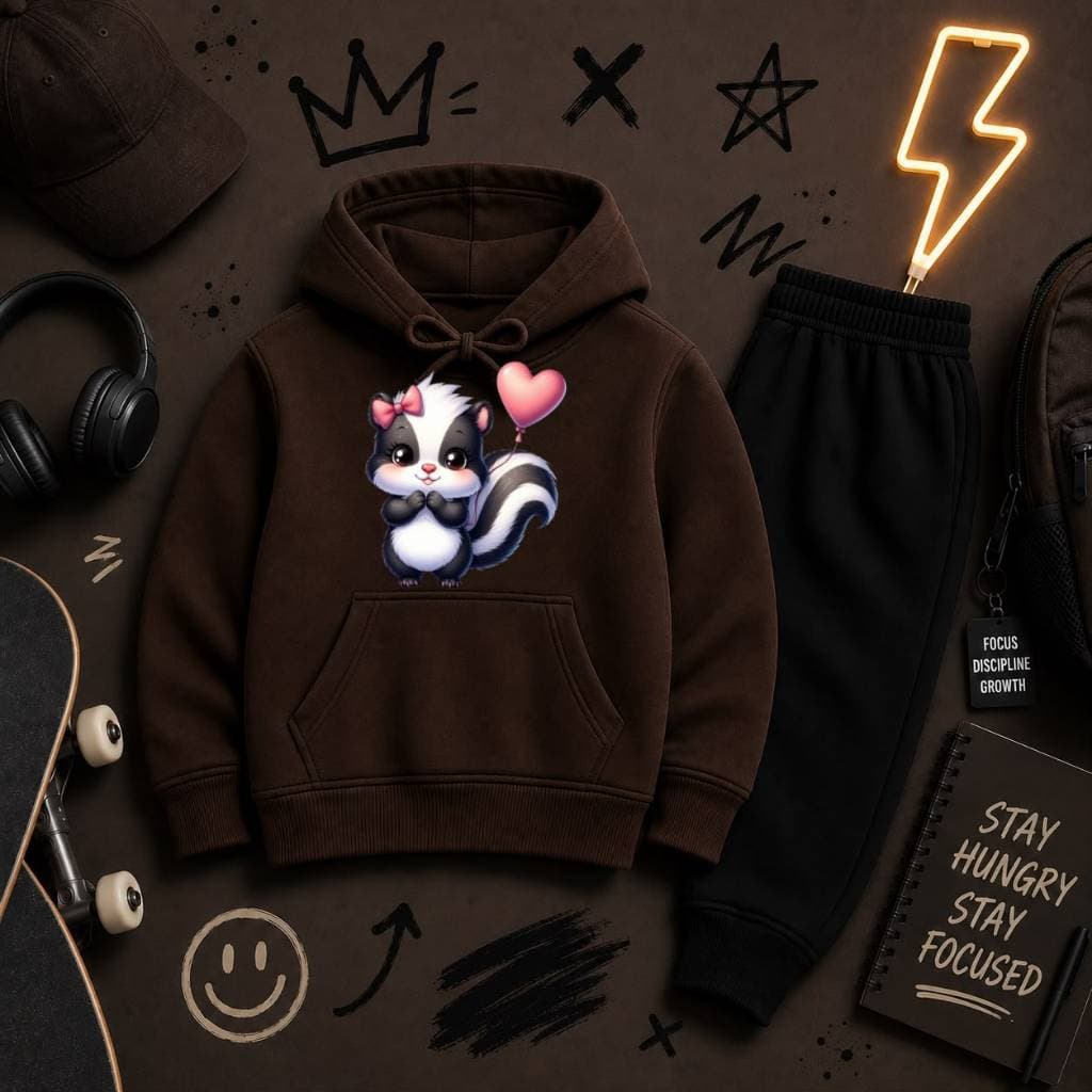 Conjunto Infantil Canguru de Moletom Flanelado Estampa Ganbazinho e Coração Casaco com Capuz e Calça Inverno Quentinho