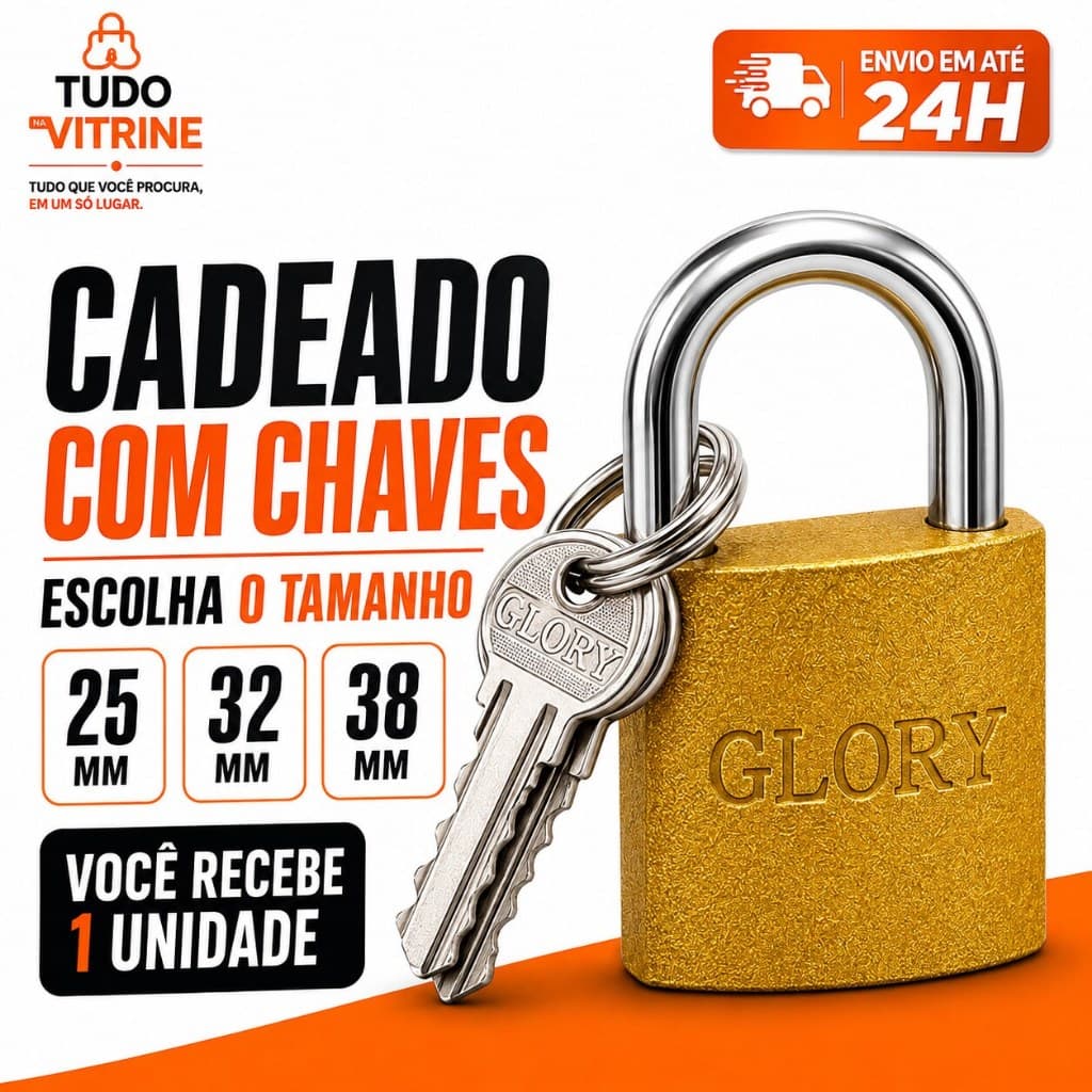 Cadeado Glory com Chaves Unitário 25 32 ou 38mm Mala Armário Portão