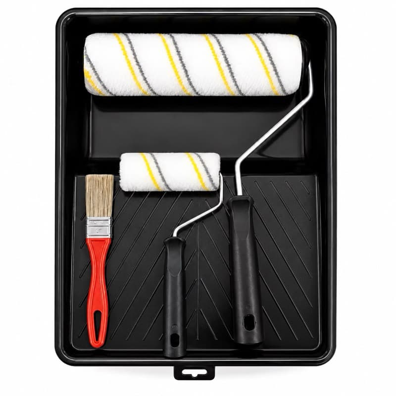 Kit Pintura 5 Peças Compel Sem Respingo | Bandeja Grande + Rolo 23cm + Rolo 9cm + Pincel 1” + Suportes