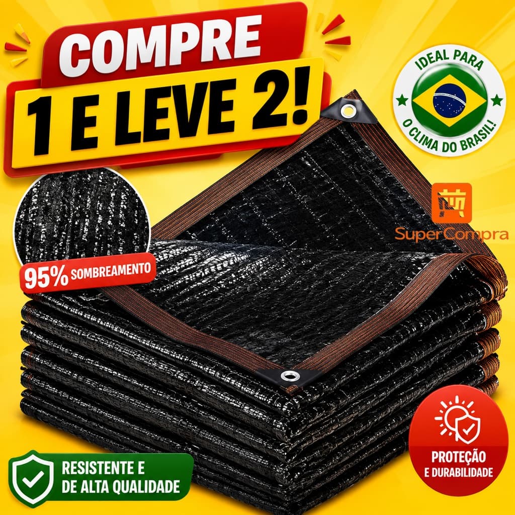 【Compre 1 e Leve 2】Tela Sombrite 95% Sombra para Pergolado Garagem Piscina | Malha Arejada Bainha Reforçada