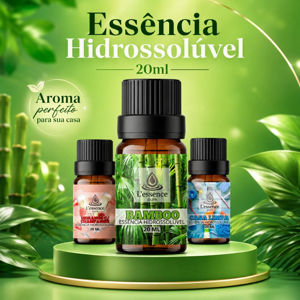 Kit 3 & 1 Essências Hidrossolúvel 20ML | Aromatizante de Umidificador | Morango, Casa Limpa e Bambo!