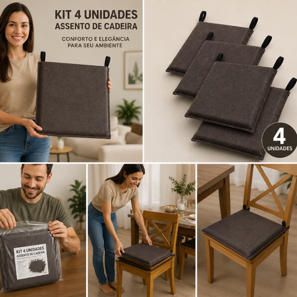 KIT 4 ASSENTOS PARA CADEIRA  100% ESPUMA D26 SUEDE MARROM