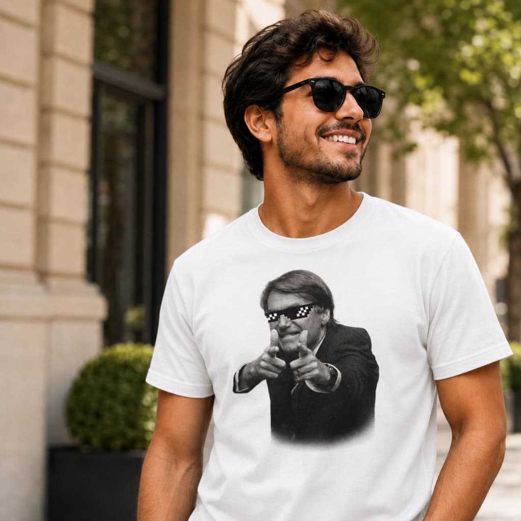 Camiseta Unissex Branca Estampa Meme Óculos Pixelados Manga Curta Casual Engraçada Masculina Feminina
