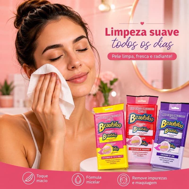 Lenços Umedecidos Micelar Beautyloo Demaquilante Limpeza Facial Prática Remove Maquiagem