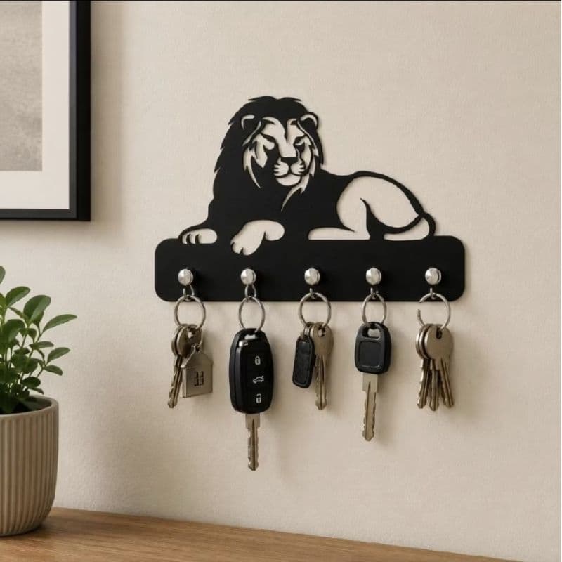 Porta Chaves Leão Preto - Decoração de Parede e Organizador
