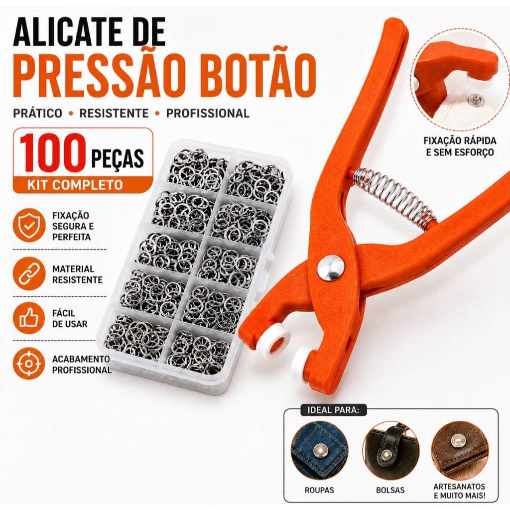 Kit Alicate Aplicador de Botão de Pressão com Botões Prensa Manual para Roupas Body Artesanato