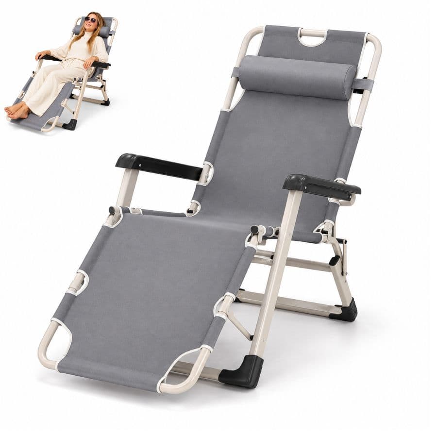 Cadeira Espreguiçadeira Dobrável Reclinável 200kg Jardim Piscina com Apoio de Cabeça