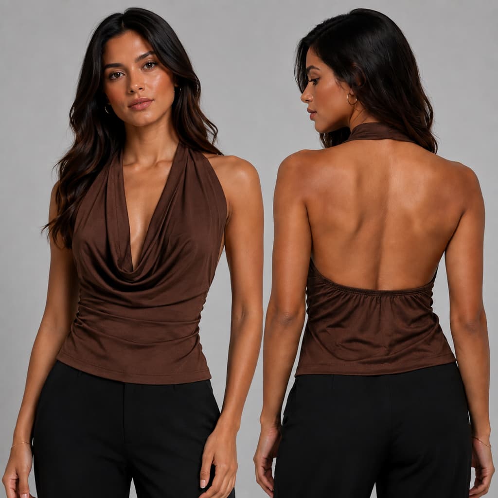 Blusa Regata Feminina Gola Boba Suplex  Drapeada Elegante Moda Casual Verão