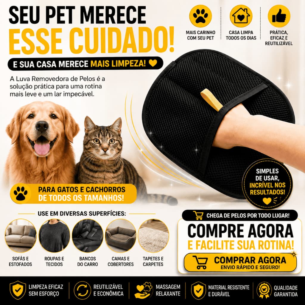 Luva Tira Pelos Pet Cachorro Gato Escova Massageadora Removedor de Pelos Roupa Sofá Carro