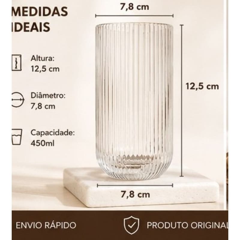 Jogo de Copos Canelado Versalhes Clear Jogo Com 6 ou 12 Peças 420ml