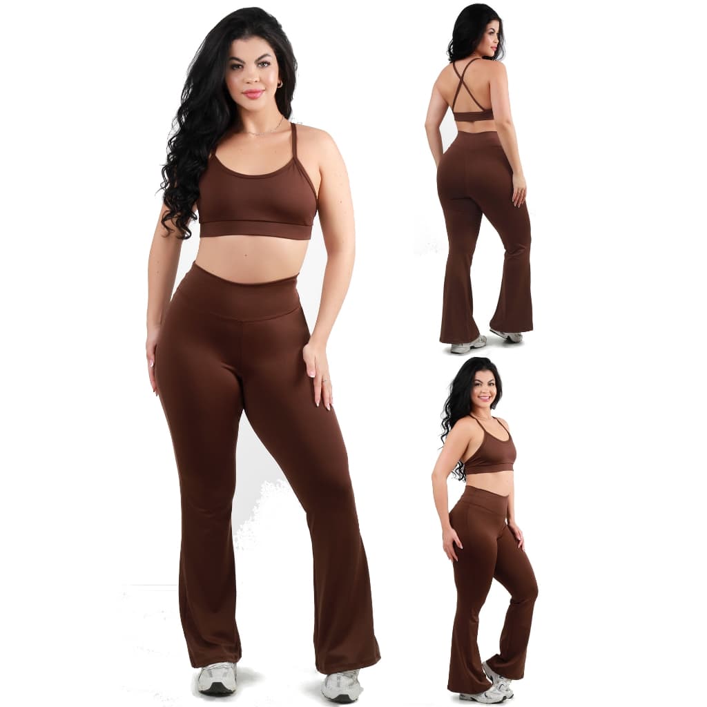 Conjunto Virginia Calça Flare e Top Costa Nua Casual e Fitness