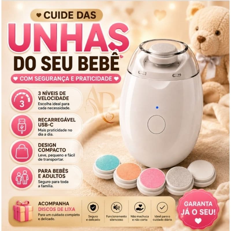 Cortador de Unhas Elétrico com Luz LED para Bebês e Adultos - Recarregável USB, Baixo Ruído, 3 Velocidades