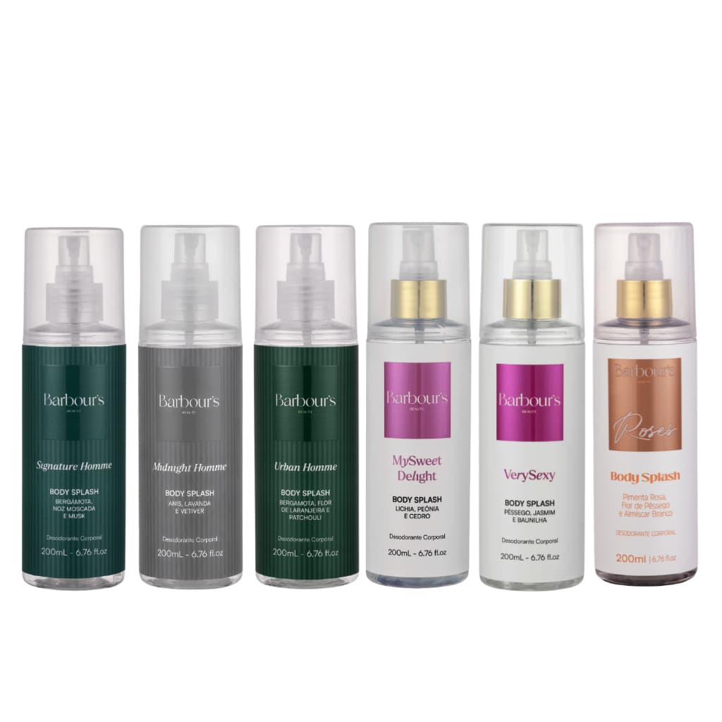 Kit 6 Body Splash Mix Feminino e Masculino Barbour's Beauty 200ml