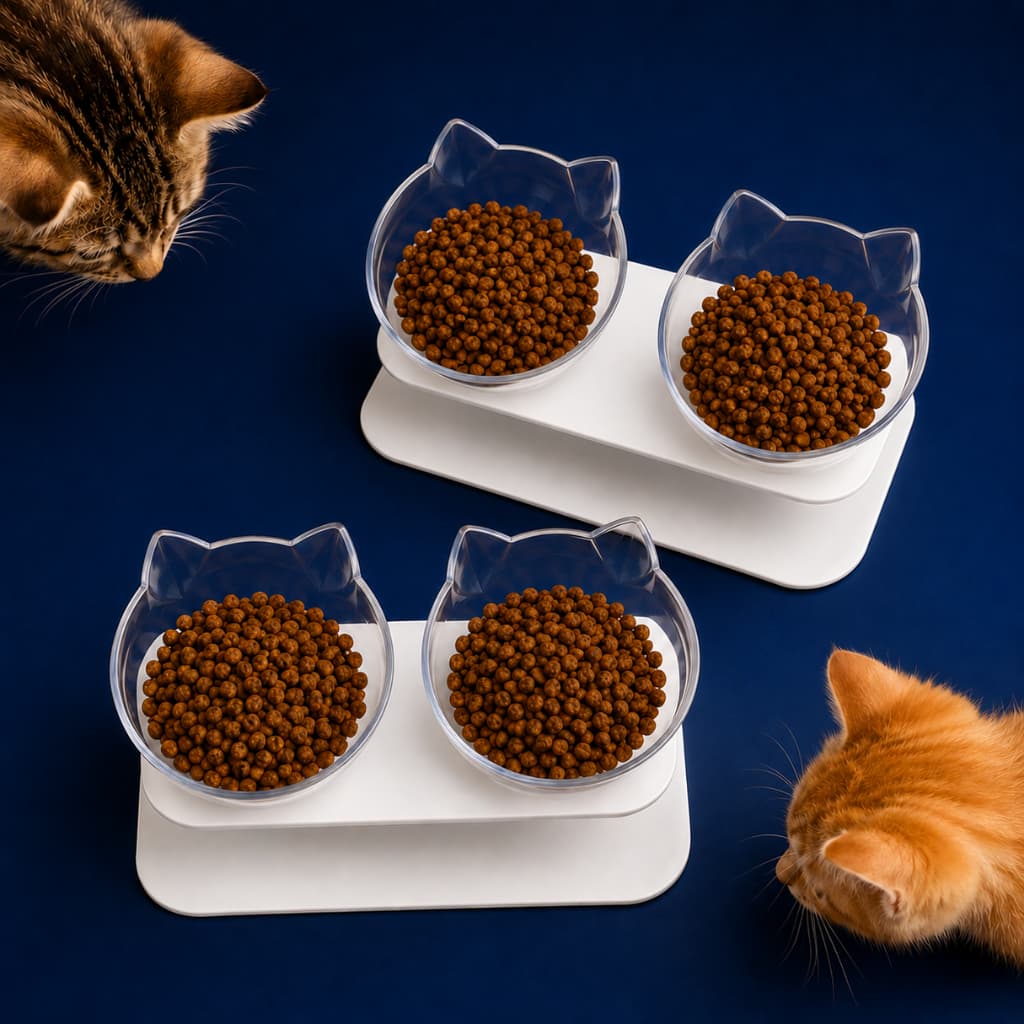Comedouro e Bebedouro Duplo Elevado para Gatos Acrilico - Pote Pet Cachorro Elegante