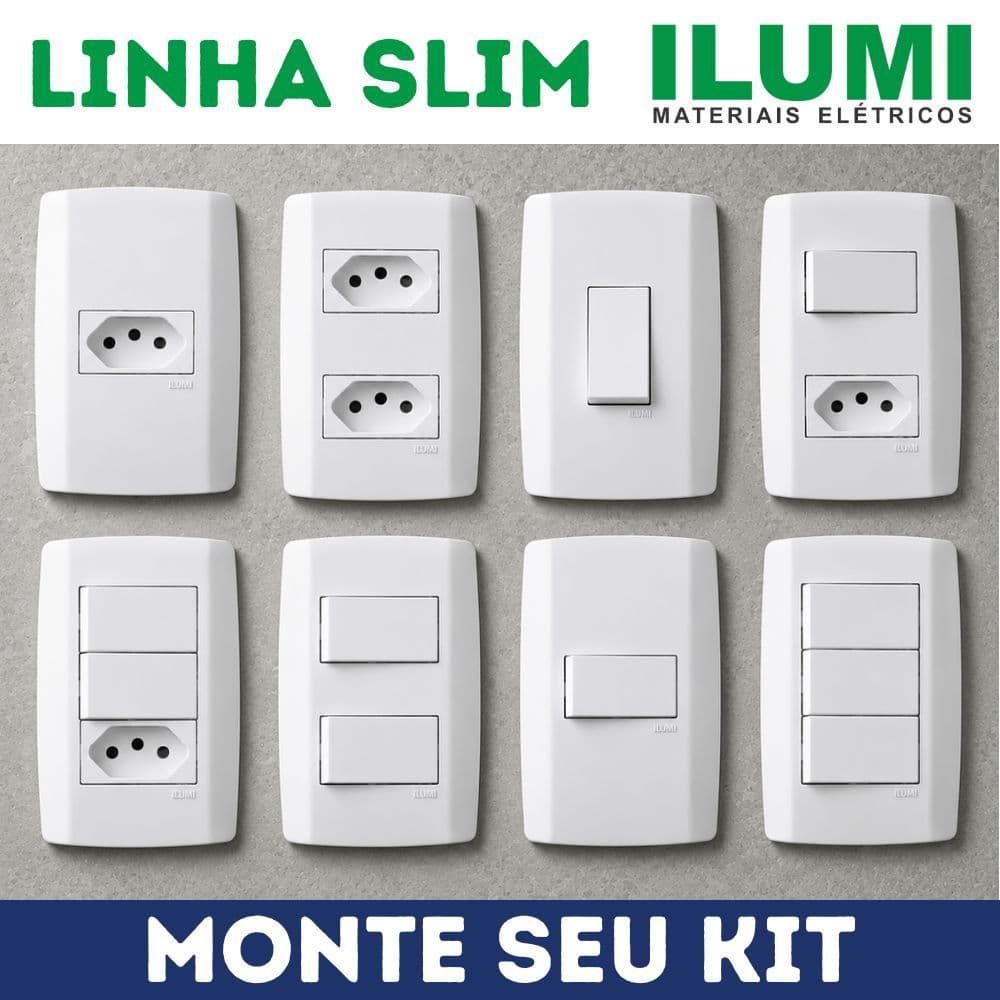 Tomadas e Interruptores Placas e Módulos Ilumi Linha Slim Monobloco Design Moderno Monte seu Kit
