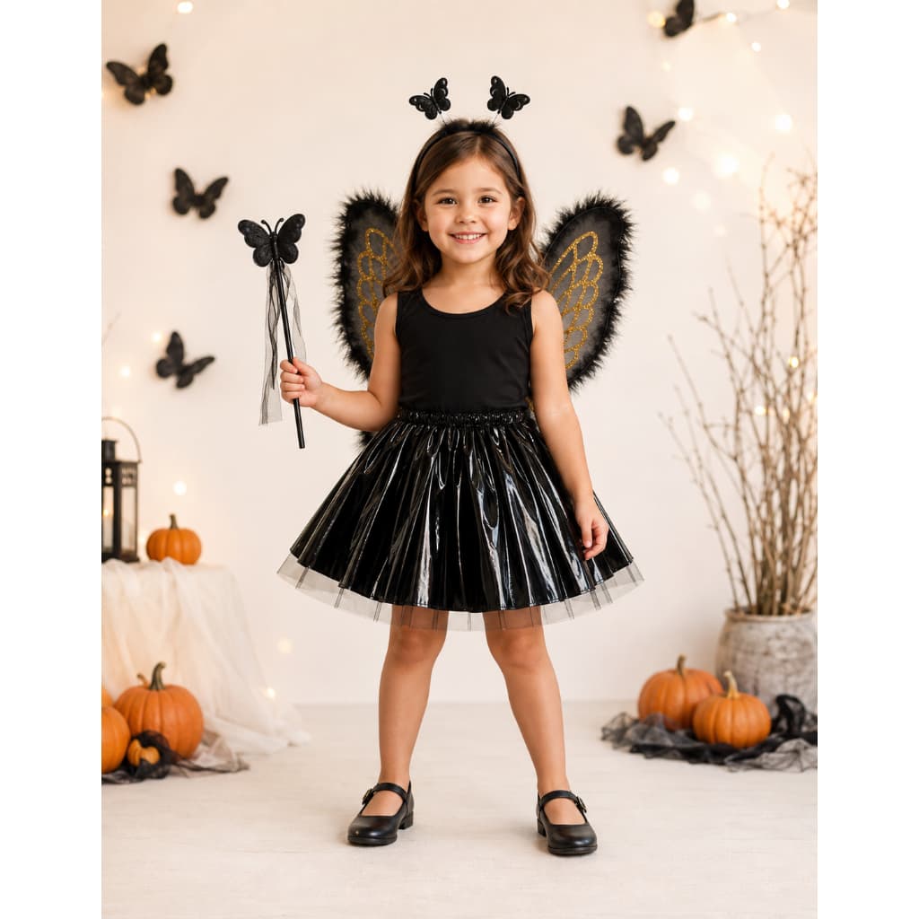 Fantasia Infantil Borboleta Halloween com Asa Saia Tiara e Varinha 3 a 7 anos