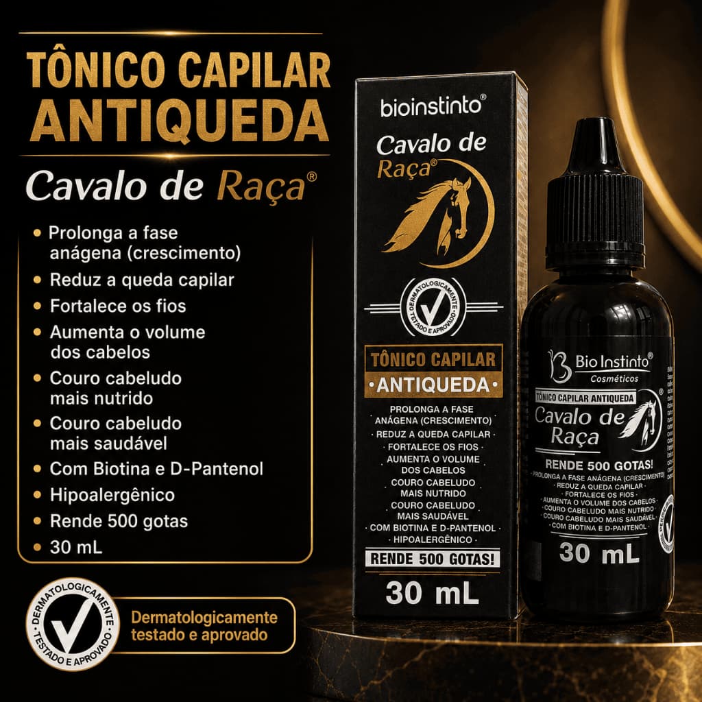 Tônico Capilar Antiqueda Cavalo de Raça 30ml Reduz Queda Capilar Fortalece Fios Bio Instinto