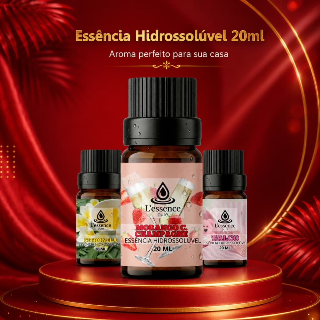 Kit Com 3 OU 1 Essências Hidrossoluveis Citronela, Talco e Morango Champagne 20ml para Umidificador|Difusor