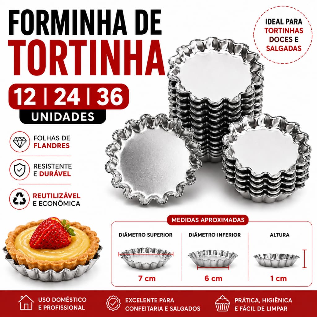 Forminha de Tortinha Kit 12 24 36 Unidades Para Tortas Doces e Salgadas