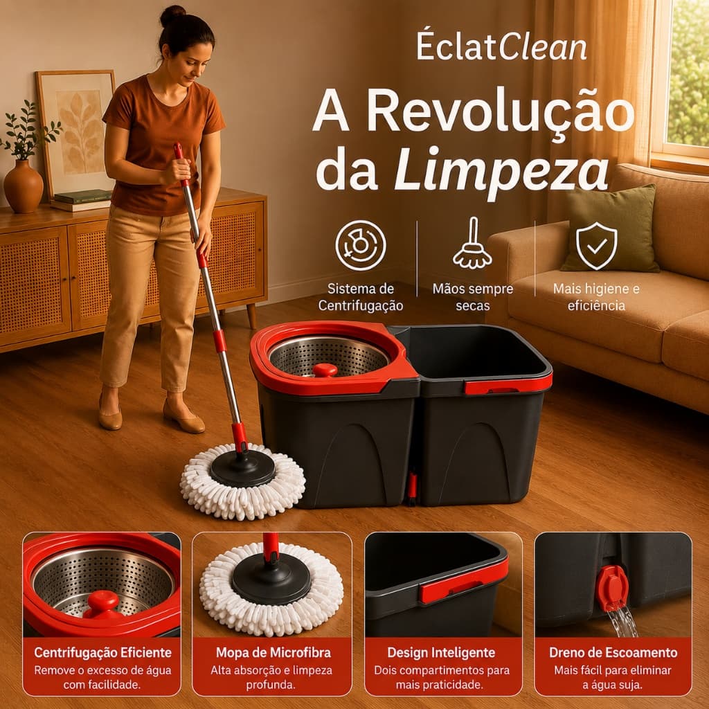 Mop Giratório 360° Centrifuga Aço Inox Limpeza Eficiente