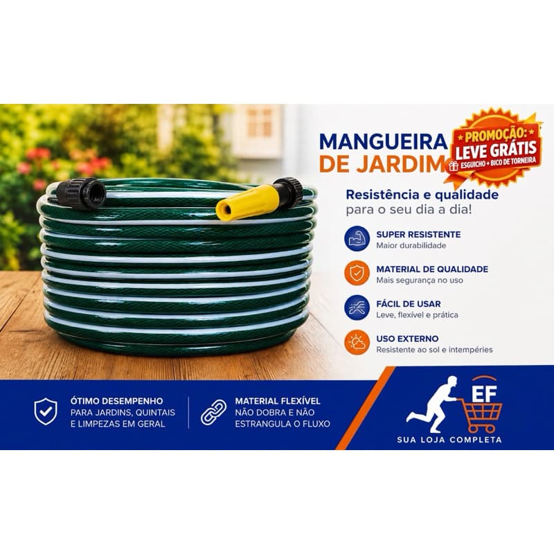 Mangueira de Jardim 1/2 Trançada Siliconada Premium Flexível Reforçada com Esguicho e Bico para Torneira Grátis