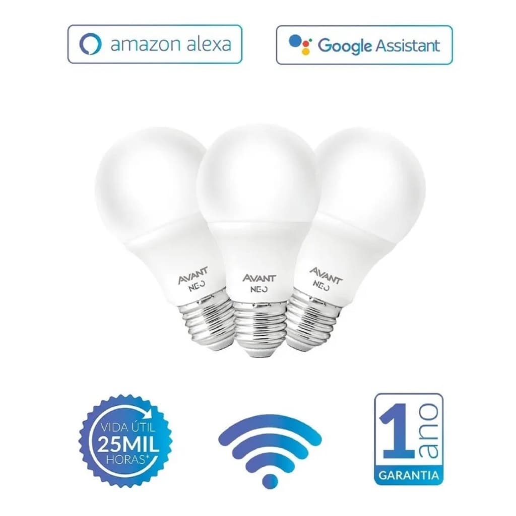 Kit 3 Lâmpadas Smart 10W Avant Neo Wifi Alexa Dimerizável
