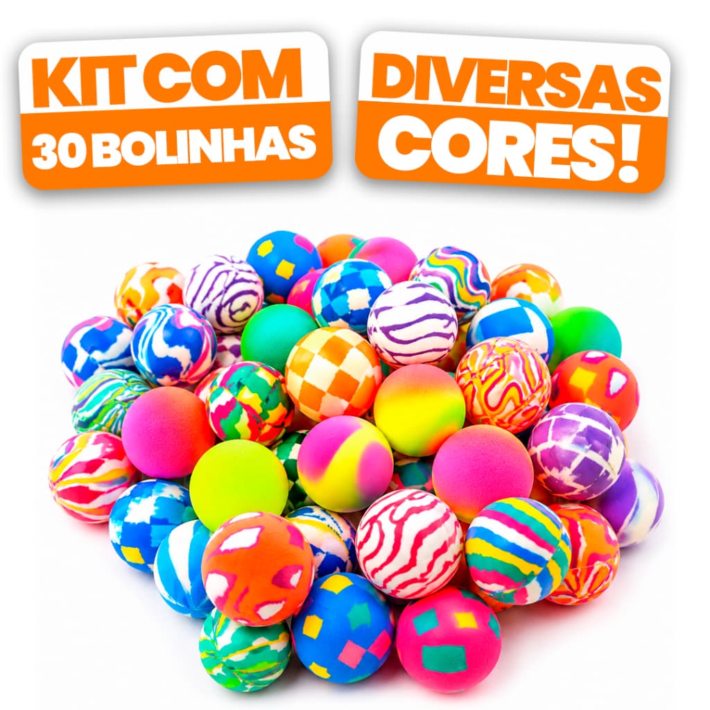 Kit 30 Bolinhas Pula Pula Coloridas 27mm Festa Infantil Brinquedo Lembracinhas Máquinas