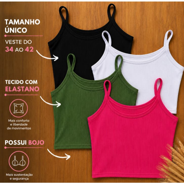 KIT COM 4 UNIDADES CROPPED FEMININO COM BOJO TOP ALCINHA - ENVIO IMEDIATO