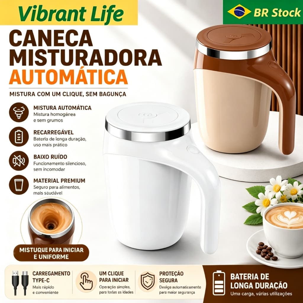 Caneca Misturadora Automática Recarregável USB Copo Mixer Café Leite Whey Mistura Rápida