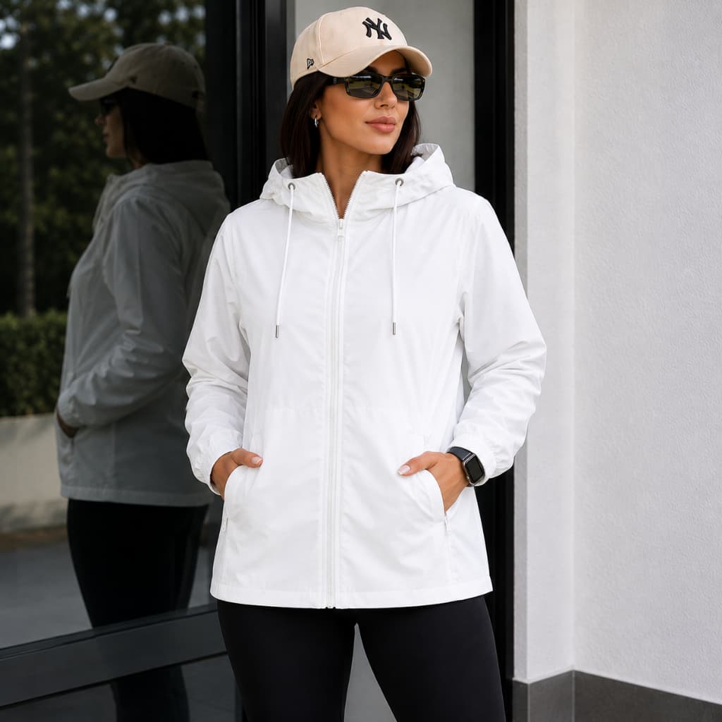 Jaqueta Corta Vento 100% Forrado Slim Feminino Repele Agua Com Capuz Sem Elástico Cintura
