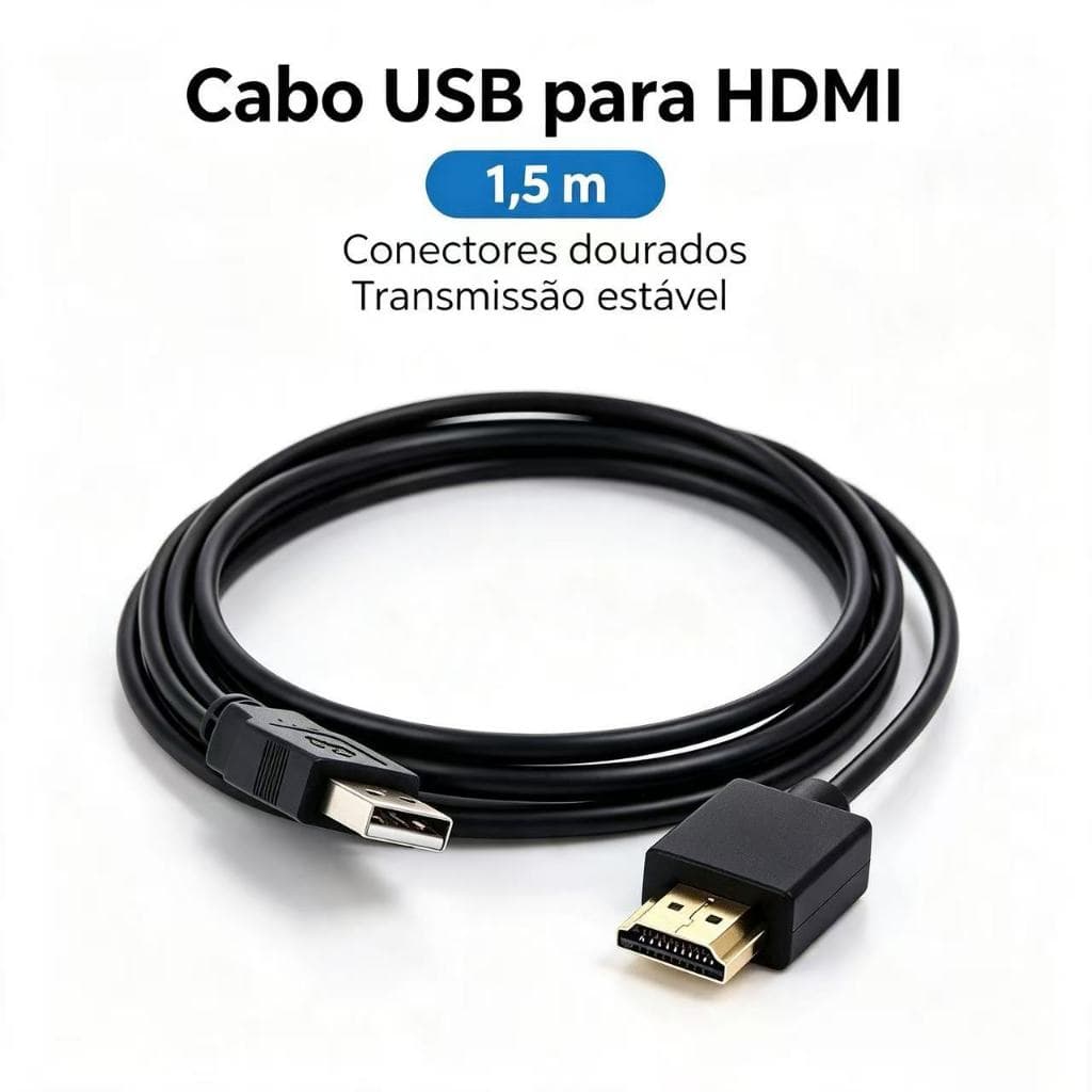 Cabo USB para HDMI 1,5m - Transmissão Full HD, Compatibilidade Universal, Instalação Fácil