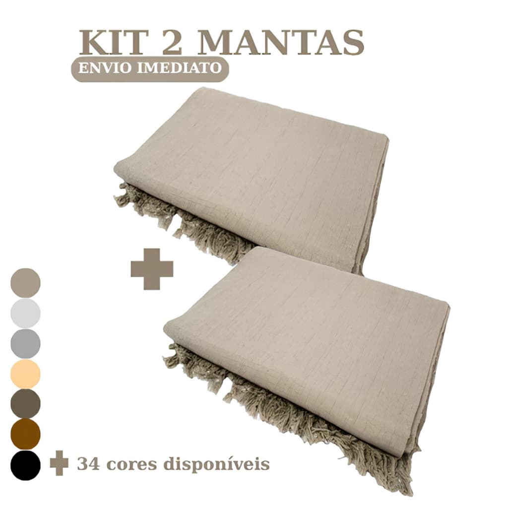 Kit 2 Mantas Pop para Sofá Cama Peseira 210x120cm 100% Algodão Capa Protetora Decorativa Franjas