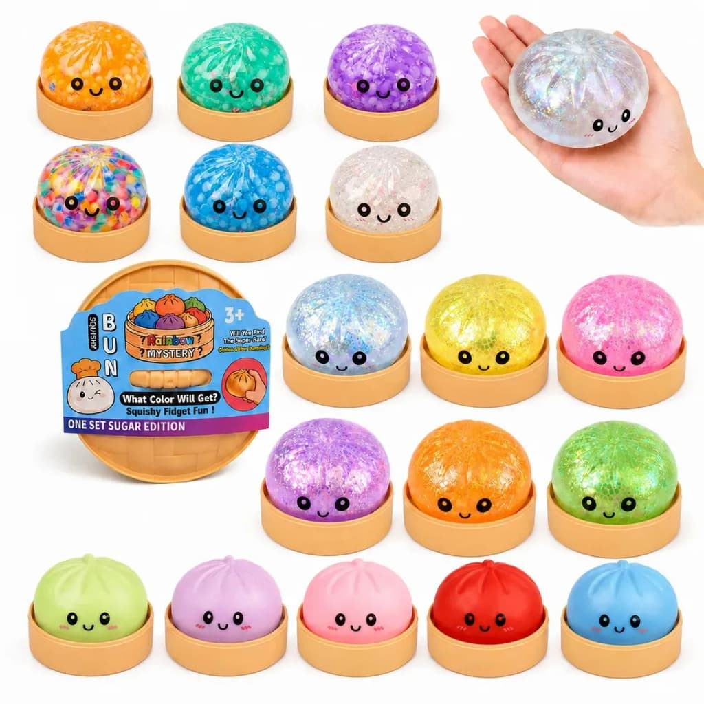 Squishy Dumpling Especial com Cestinha Glitter Bolinhas Caixa Surpresa Antiestresse
