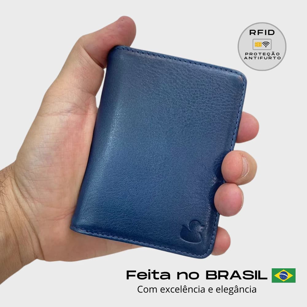 Carteira Masculina Couro Legítimo Slim RFID Antifurto Presente Dia dos Pais
