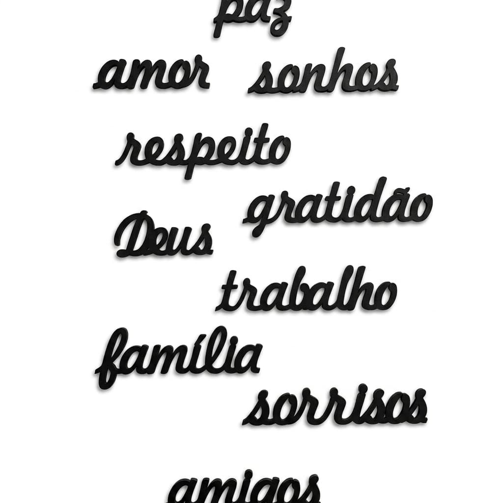 Kit 10 Palavras Decorativas em MDF Preto Moderno Fácil Aplicação Ambientes Minimalistas