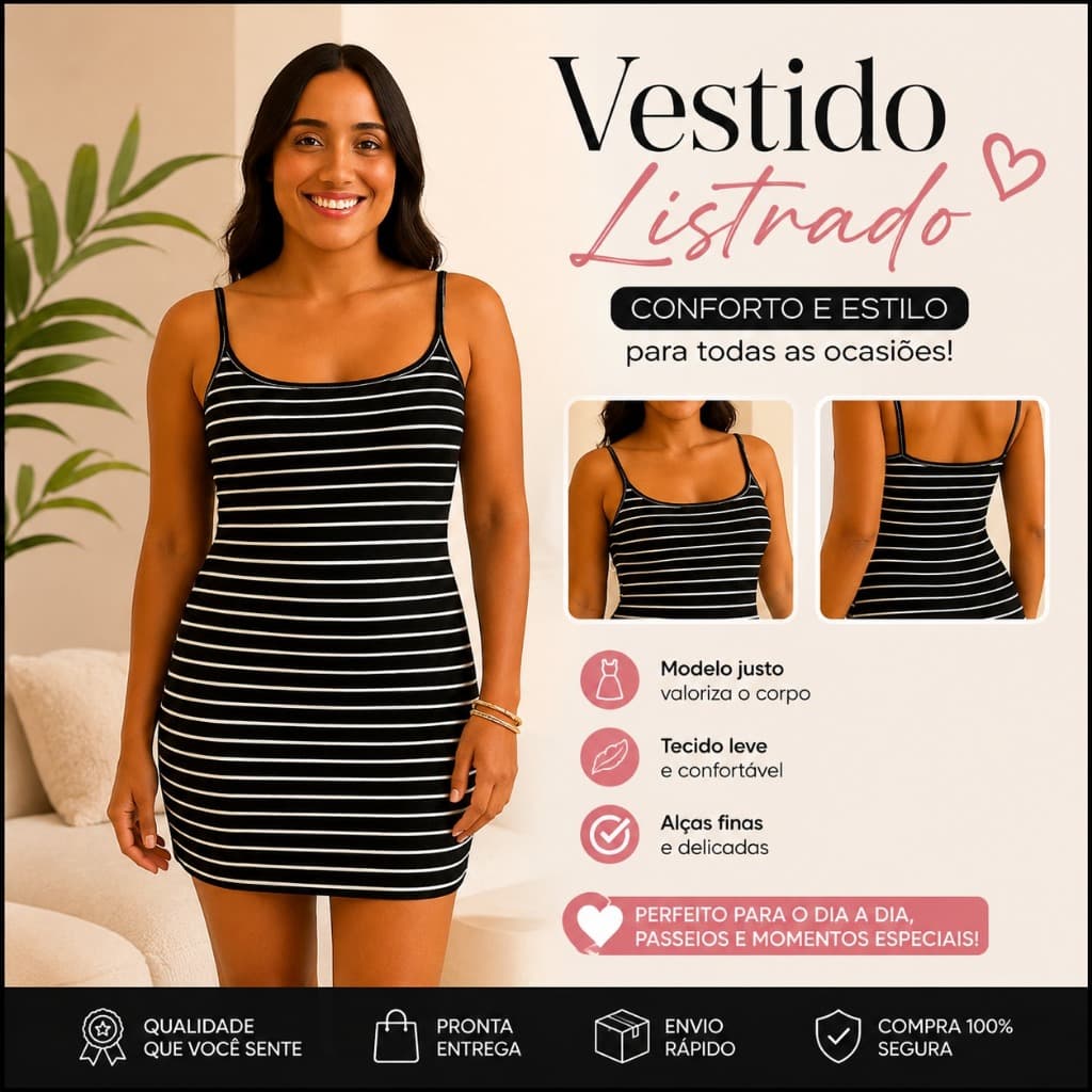 Vestido Tubinho Canelado Premium Curto Alça Fina Moda Feminina M ao GG Verão Festas Dia a Dia