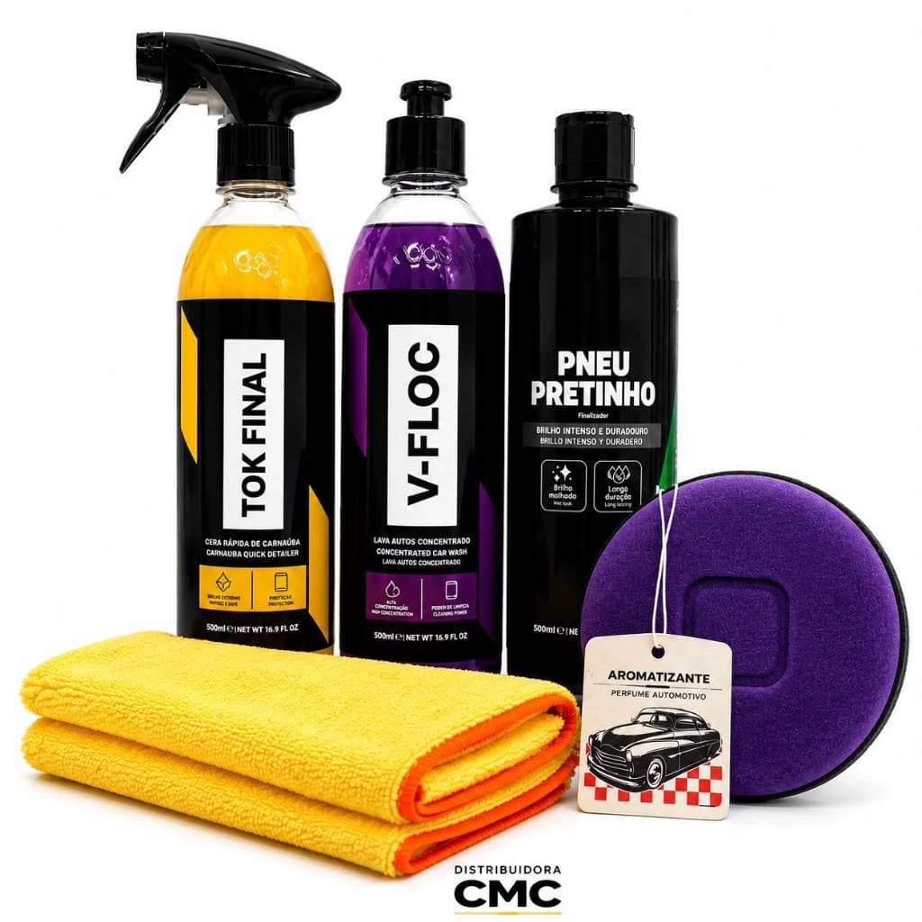Kit Lavagem Automotiva Vonixx V-Floc Tok Final Pretinho Pneu Microfibra Premium 60x40 Lavagem Brilho Estética Automotiva