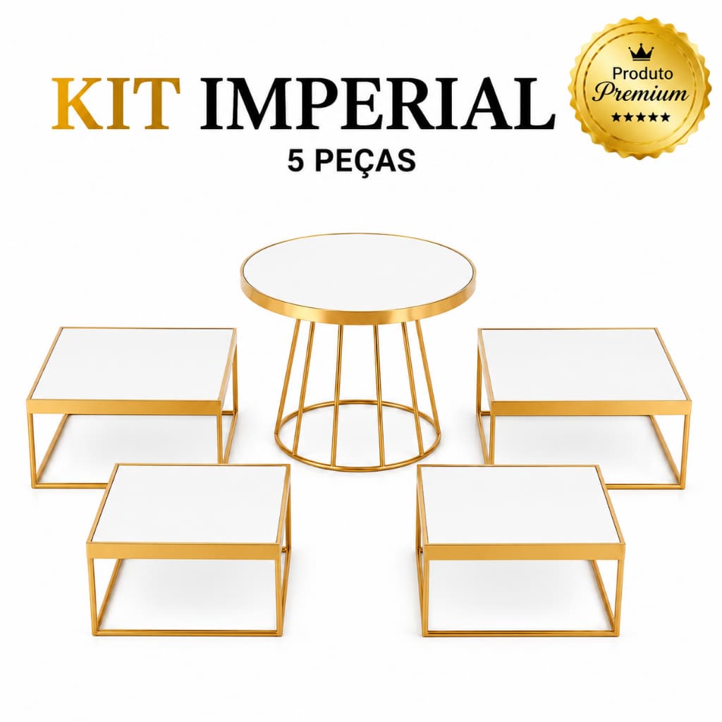 Kit Imperial 5 Peças Boleira 30 cm e Cubos Decorativos Festa  Suporte para Doces Mesa de Aniversário Ferro
